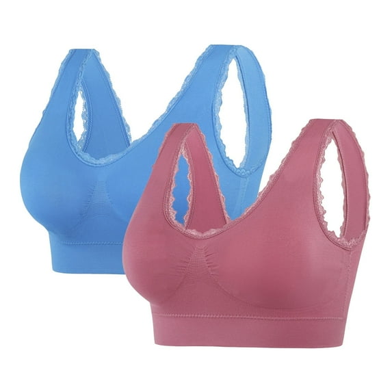Juslio Womens Bras 2PC Lace Wirefree Solid Push Up Bras for Women