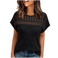 thumbnail image 1 of Juslio Womens Crew Neck Patchwork Lace Tops Openwork Loose Comfortable Black Short Sleeve Shirts, 1 of 9