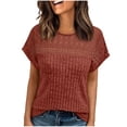 thumbnail image 1 of Juslio Womens Crew Neck Patchwork Lace Tops Openwork Loose Plus Size Red Short Sleeve Shirts, 1 of 9