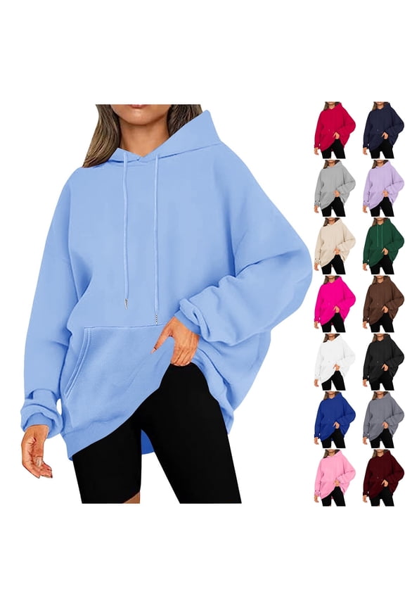 Womens Hoodies Pullover Pocket Long Sleeve Outerwear Drawstring Hooded Sweatshirts