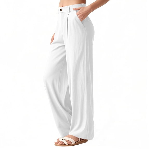 Juslio Womens Linen Pants Elastic Waist with Pockets Linen,High Waist Casual Linen Pants S