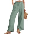 thumbnail image 1 of Juslio Womens Linen Pants High Waist Side Opening Plus Size Elastic Waist Linen with Pockets Straight Leg Pants 3XL, 1 of 9