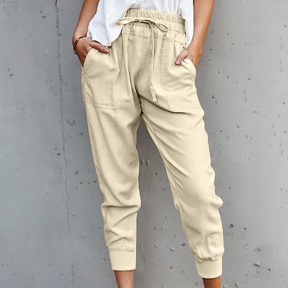 Juslio Womens Linen Pants High Waist Slim-Leg Elastic Waist,Plus Size Linen Linen Pants 3XL