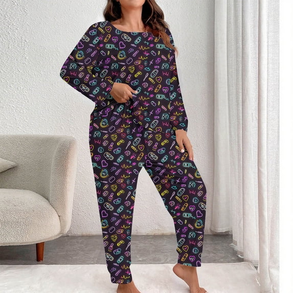Juslio Womens Pajama Sets Print Fashion Plus Size Long Sleeve Tops and Pants 2-Piece Matching Pajamas Sets 2XL
