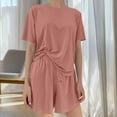 thumbnail image 1 of Juslio Womens Pajama Sets Short Sleeve Homewear Fashion Crewneck Tops and Elastic Waist Shorts 2 Piece Matching Pajamas Sets Free Size, 1 of 5