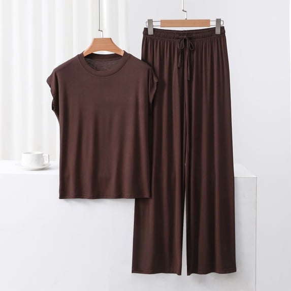 Juslio Womens Pajama Sets Solid Homewear Fashion Modal V-Neck Tops and Pants 2 Piece Matching Pajamas Sets XL