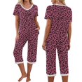 thumbnail image 1 of Juslio Womens Pajamas with Pockets Fashion Print V-Neck Tops and Capris Homewear 2 Piece Matching Pajamas Sets M, 1 of 9