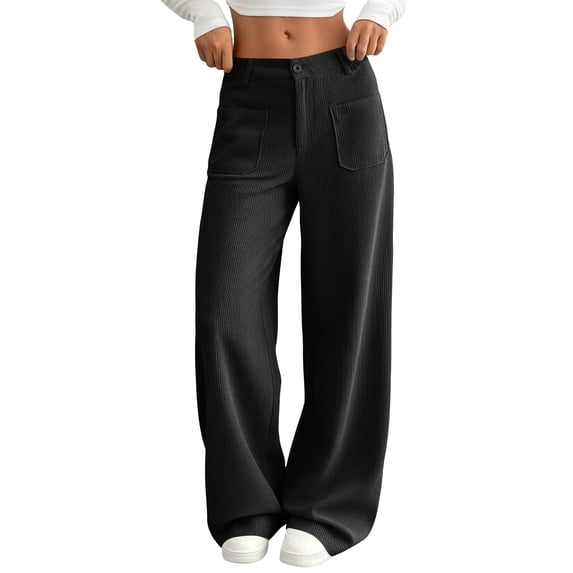 Juslio Womens Pants Comfortable Corduroy High Waist Casual Wide-Leg Pants