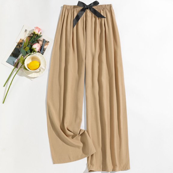 Juslio Womens Pants Cotton Khakis High Waist Casual Elastic Waist Wide Leg Pants Free Size