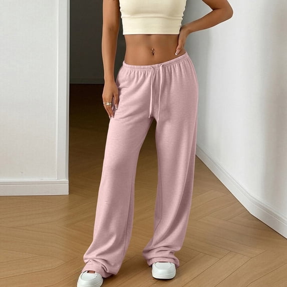 Juslio Womens Pants High Waist Elastic Waist with Pockets Casual Comfortable Straight Pants