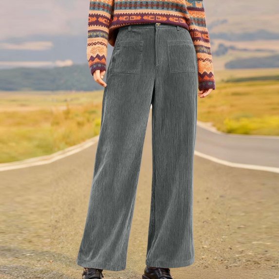 Juslio Womens Pants High Waist Vintage Corduroy Casual Comfortable Straight Pants