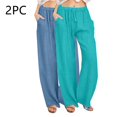 thumbnail image 1 of Juslio Womens Pants Linen Pants Women Wide leg Casual Work With Pockets Solid Color Drawstring Elastic Waist Beach, 1 of 7