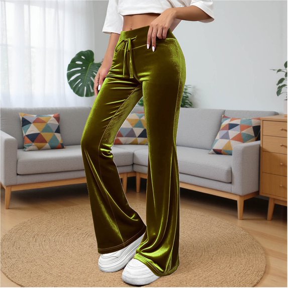 Juslio Womens Pants Loose Elastic Waist Casual Comfortable High Waist Flare Wide Leg Pants