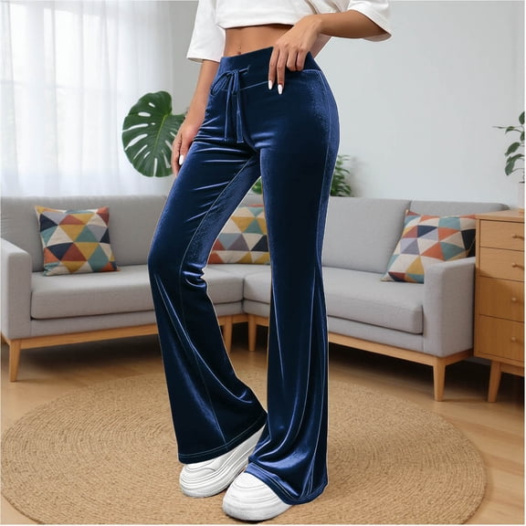 Juslio Womens Pants Loose Elastic Waist Casual Comfortable High Waist Flare Wide Leg Pants