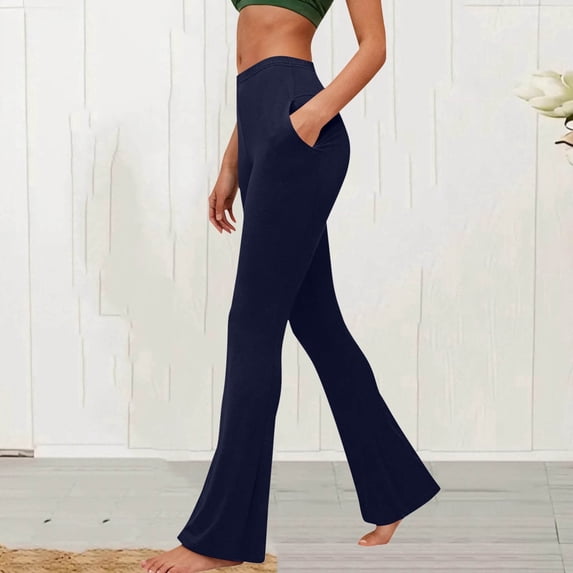 Juslio Womens Pants Workout Sporty Yoga Pants Leggings Comfortable High Waist High Elastic with Pockets Flare Leg Pants