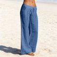 thumbnail image 1 of Juslio Womens Pants with Pockets Linen Ruched Bottom Drawstring Comfortable High Waist Straight Pants, 1 of 6