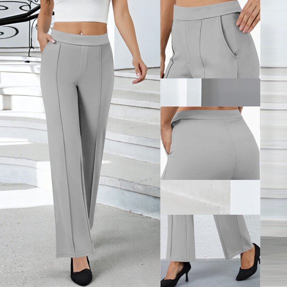 Juslio Womens Pants with Pockets Loose High Elastic Comfortable High Waist Straight Pants