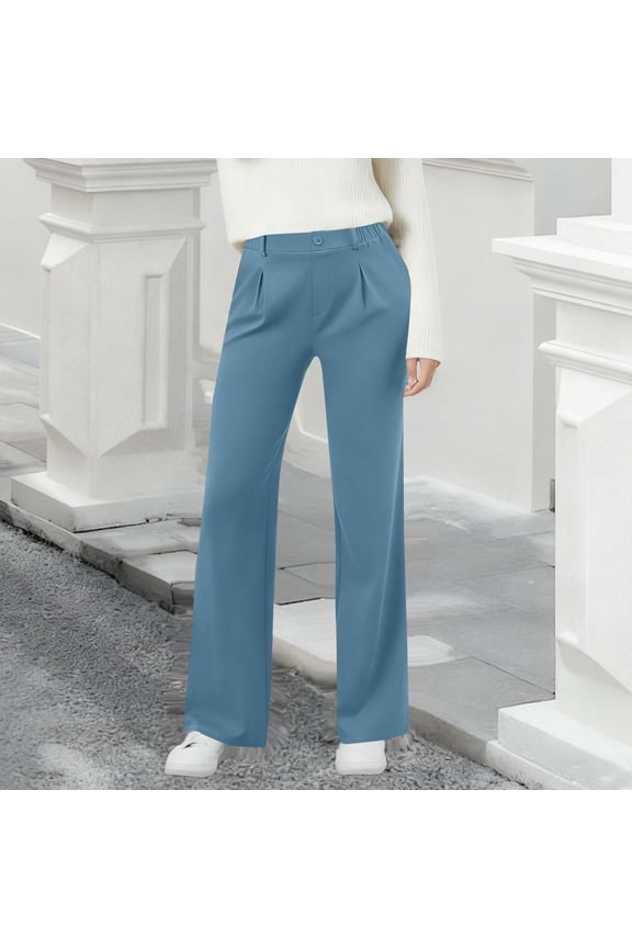 Womens Pants with Pockets Ruched Bottom High Elastic Comfortable High Waist Straight Pants