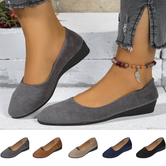 Juslio Womens Shoes Shallow Mouth Flat Round Head Suede Low Heel Casual Dress Shoes