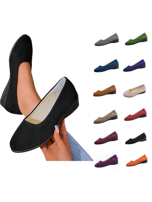 Womens Shoes Shallow Mouth Flat Round Head Suede Low Heel Casual Dress Shoes