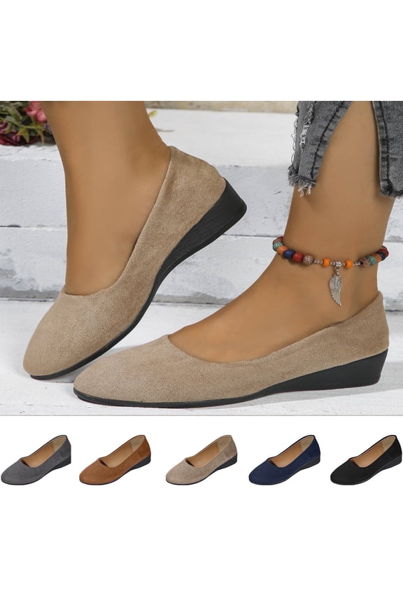 Womens Shoes Slip on Shoes for Women Shallow Mouth Flat Round Head Suede Low Heel Casual Dress Shoes