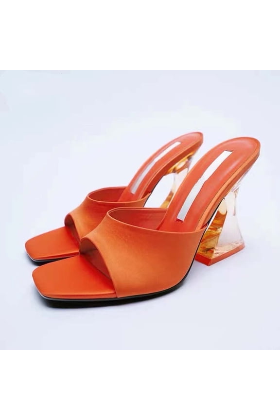 Juslio Womens Shoes Women Transparent High Heels Coarse Following One Line Shape High-heeled Shoes