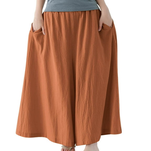 Juslio Womens Sweat Pants Casual Culottes Elastic Waist Linen High Waist Wide Leg Pants Free Size
