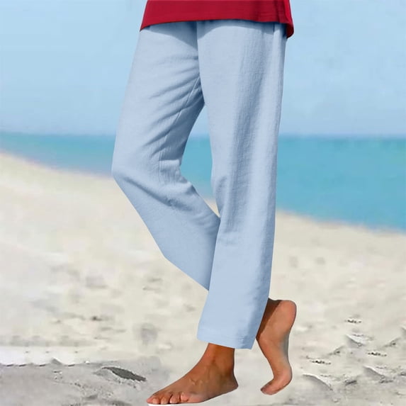 Juslio Womens Sweat Pants High Waist with Pockets,Casual Drawstring Linen Linen Pants S