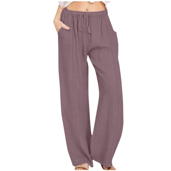 Juslio Womens Sweat Pants Plus Size with Pockets Elastic Waist Linen,High Waist Straight Leg Pants 3XL