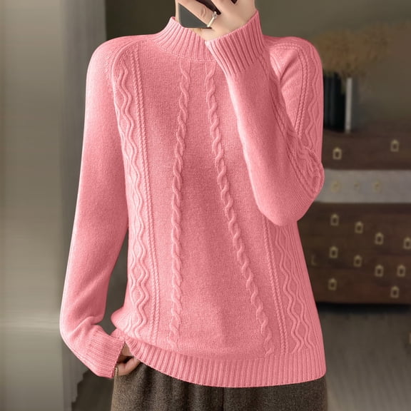 Juslio Womens Sweaters Cardigans Tops for Women Solid Crew Neck Long Sleeve Knit Pink