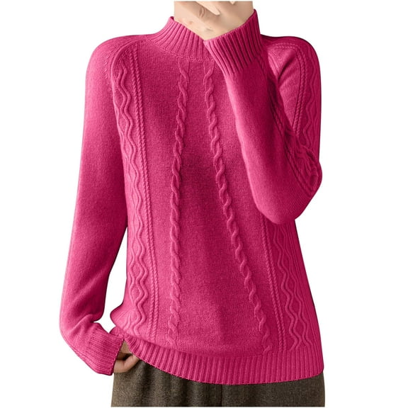 Juslio Womens Sweaters Cardigans Womens Tops Solid Crew Neck Long Sleeve Knit Hot Pink