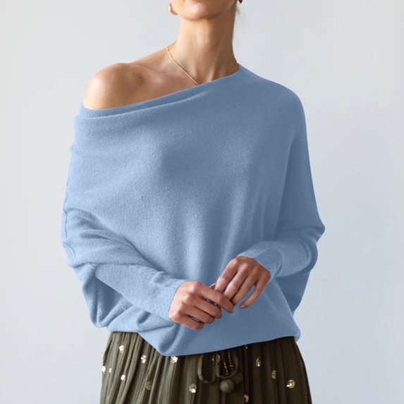 Juslio Womens Sweaters Pullovers Lightweight Sweaters Crew Neck Long Sleeve Knit Light Blue