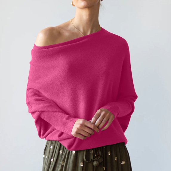 Juslio Womens Sweaters Pullovers Lightweight Sweaters Crew Neck Long Sleeve Knit Pink