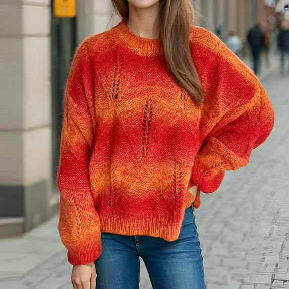 Juslio Womens Sweaters Pullovers Lightweight Sweaters Crew Neck Long Sleeve Knit Red