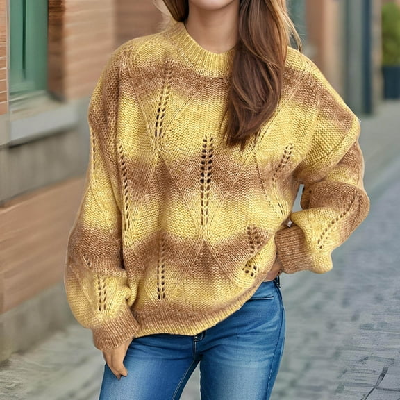 Juslio Womens Sweaters Pullovers Lightweight Sweaters Crew Neck Long Sleeve Knit Yellow