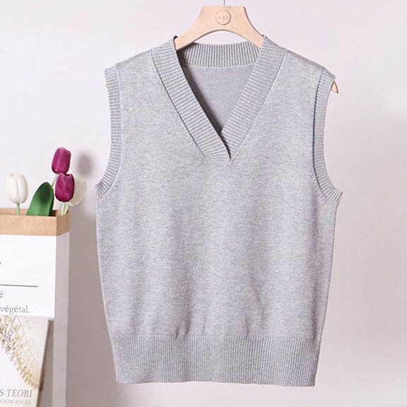 Juslio Womens Sweaters Pullovers Lightweight Sweaters V Neck Sleeveless Knit Gray