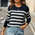 thumbnail image 1 of Juslio Womens Sweaters Pullovers Tops for Women Striped Crew Neck Long Sleeve Knit Navy, 1 of 4
