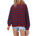 thumbnail image 1 of Juslio Womens Sweaters Pullovers Tops for Women Striped Crew Neck Long Sleeve Knit Wine, 1 of 5