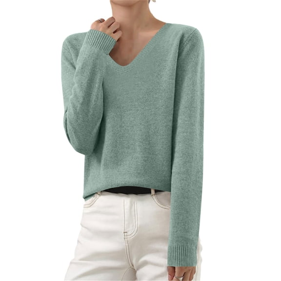 Juslio Womens Sweaters Pullovers Tops for Women Sweaters V Neck Long Sleeve Knit Green
