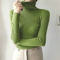 thumbnail image 1 of Juslio Womens Sweaters Pullovers Turtlenecks Solid High Neck Long Sleeve Knit Green, 1 of 5