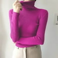 thumbnail image 1 of Juslio Womens Sweaters Pullovers Turtlenecks Solid High Neck Long Sleeve Knit Hot Pink, 1 of 5