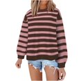 thumbnail image 1 of Juslio Womens Sweaters Pullovers Women Tops Striped Crew Neck Long Sleeve Knit Coffee, 1 of 5