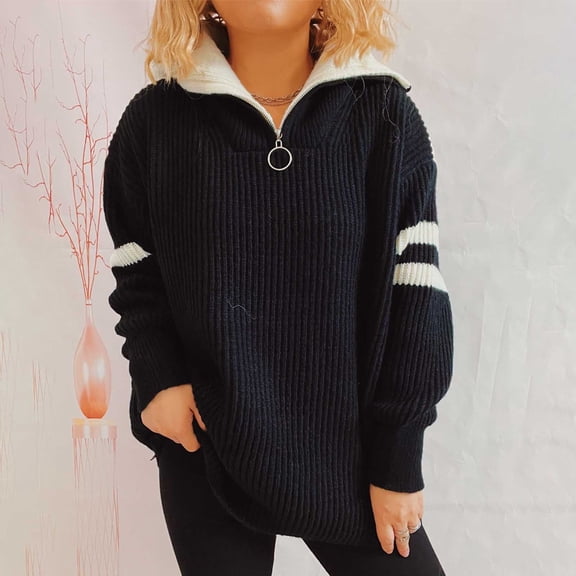 Juslio Womens Sweaters Pullovers Women Tops Sweaters Crew Neck Knit Zipper Casual