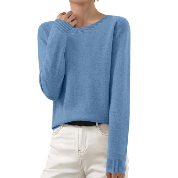 Juslio Womens Sweaters Pullovers Womens Tops Sweaters Crew Neck Long Sleeve Knit Blue