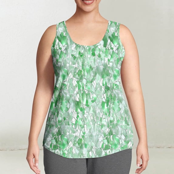 Juslio Womens Tank Tops Plus Size Summer Crew Neck Tank Tops, Print Casual Breathable Tank Top