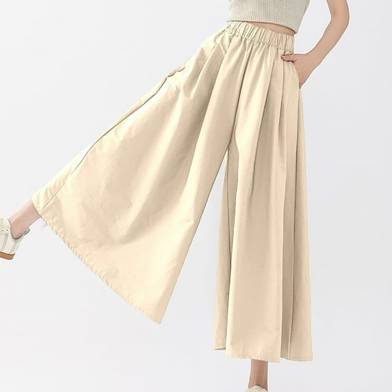 Juslio Womens Trousers Fashion Solid Casual High Waist Wide-leg Pants