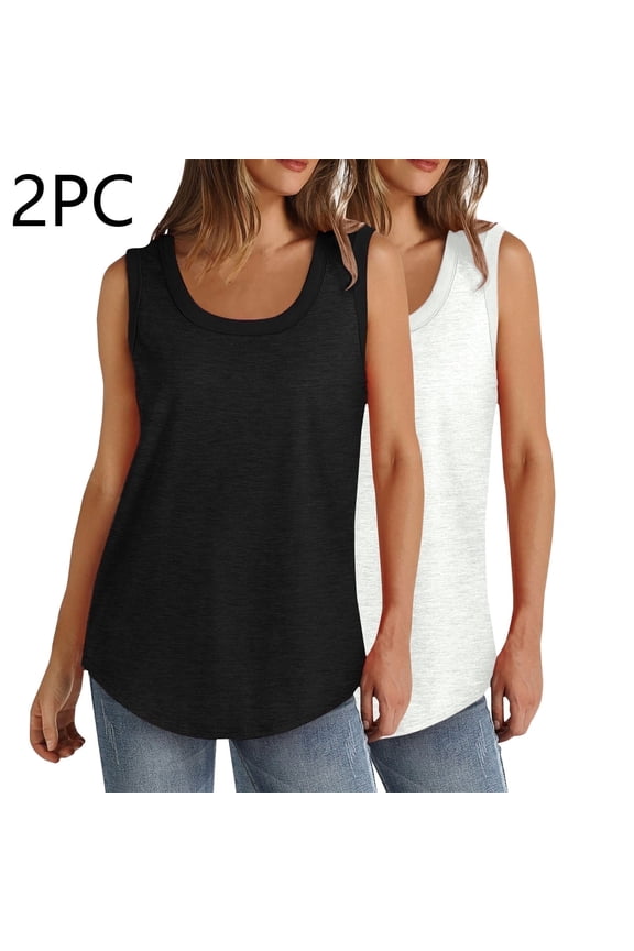 2 PC Tank Tops for Women Moisture-Wicking Loose Round Neck Sleeveless Breathable Tank Tops