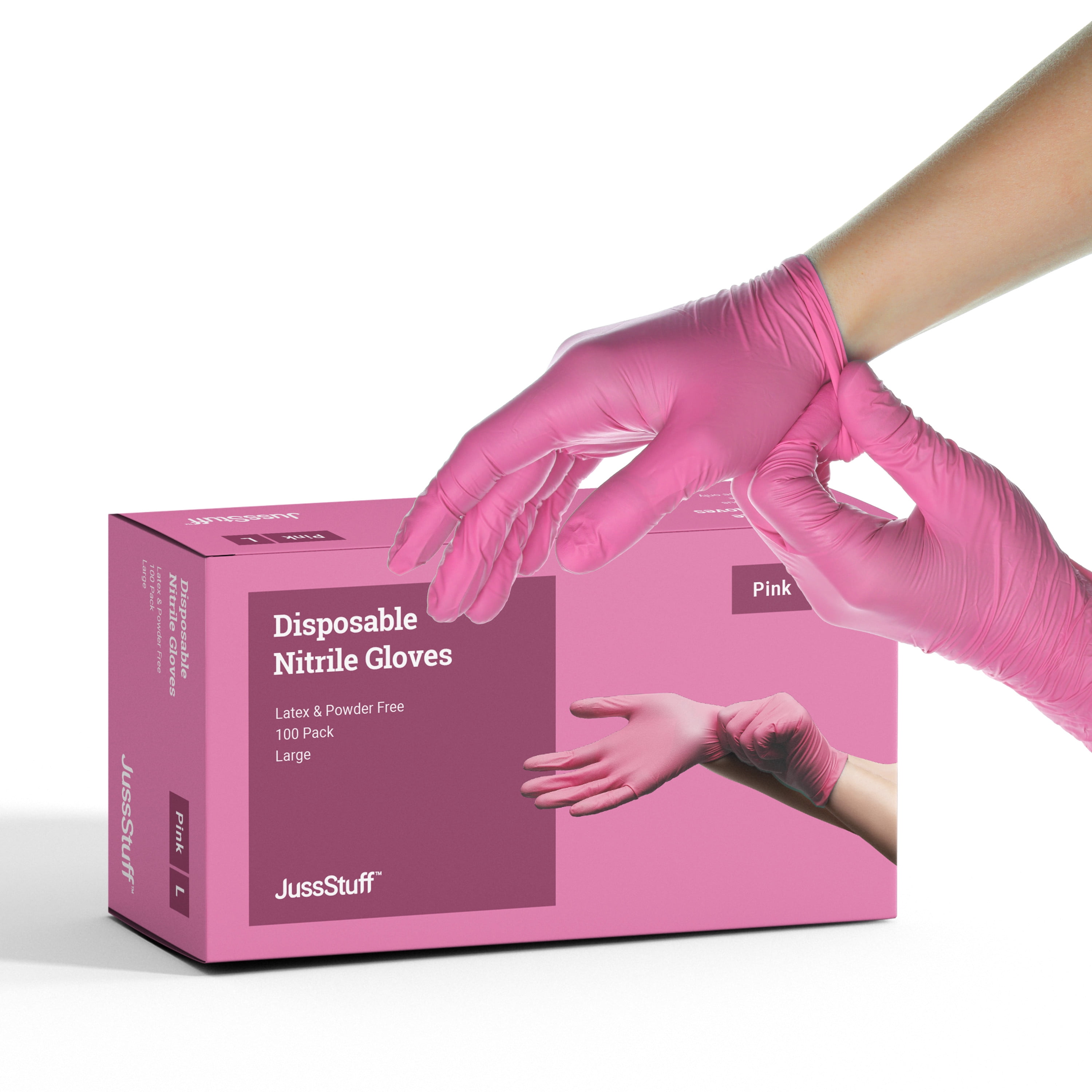 JussStuff Nitrile Exam Latex Free & Powder Free Gloves Pink Box of