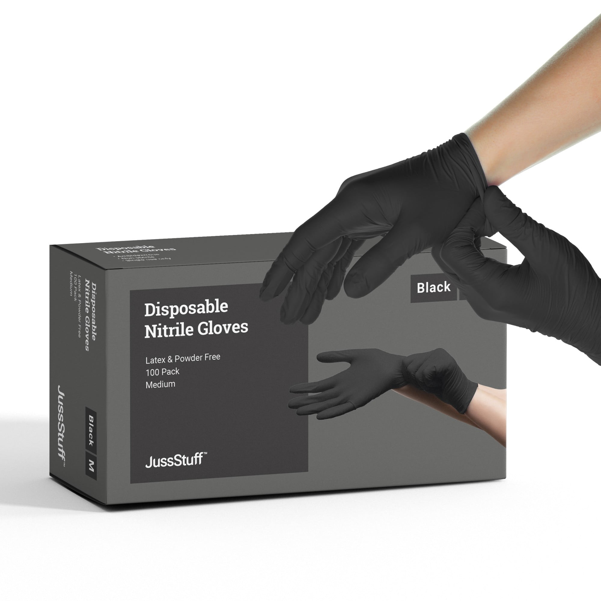 JussStuff Nitrile Gloves, Latex Free, Food Safe - Black - Box of 100 Gloves (Medium) - Walmart.com