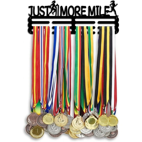 Just 1 More Mile Medal Holder Running Medals Hanger Medal Rack Frame Metal Medal Holder Awards Ribbon Display Wall Mount Tiered Award Rack for Sport Race Runner Athletes Medals